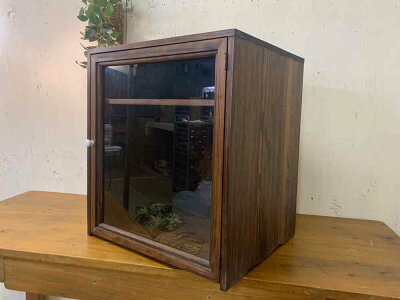 早め発送1567485コレクションケース透明ガラス扉三段棚40×35×45cmダークブラウン木製ひのきオーダーメイド