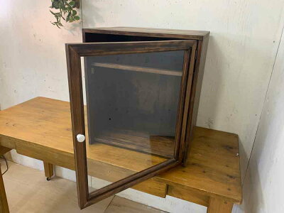 早め発送1567485コレクションケース透明ガラス扉三段棚40×35×45cmダークブラウン木製ひのきオーダーメイド