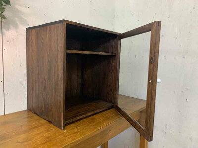 早め発送1567485コレクションケース透明ガラス扉三段棚40×35×45cmダークブラウン木製ひのきオーダーメイド