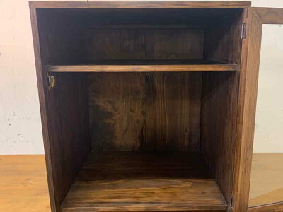 早め発送1567485コレクションケース透明ガラス扉三段棚40×35×45cmダークブラウン木製ひのきオーダーメイド