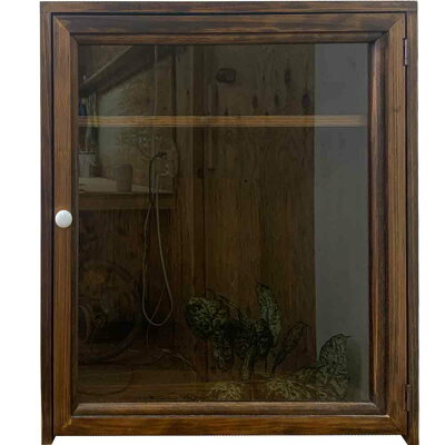 早め発送1567485コレクションケース透明ガラス扉三段棚40×35×45cmダークブラウン木製ひのきオーダーメイド