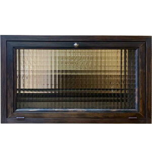 横型キャビネット ダークブラウン 49×22×30cm チェッカーガラス 真鍮つまみ 上置き収納納 木製 ひのき ハンドメイド オーダーメイド