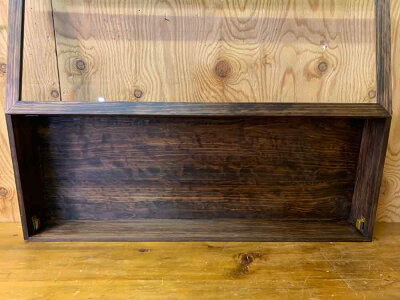 コレクションケースダークブラウン80×10×30.5cm透明ガラス扉木製ひのきハンドメイドオーダーメイド