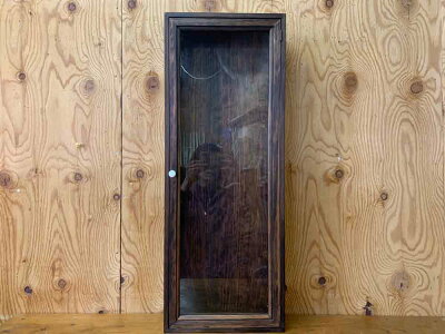 コレクションケースダークブラウン80×10×30.5cm透明ガラス扉木製ひのきハンドメイドオーダーメイド