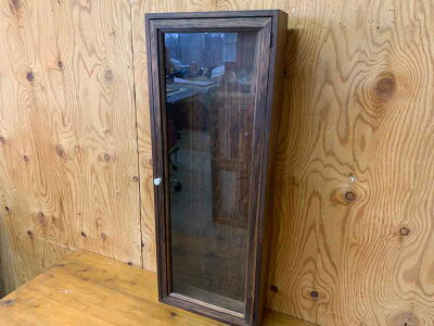 コレクションケースダークブラウン80×10×30.5cm透明ガラス扉木製ひのきハンドメイドオーダーメイド