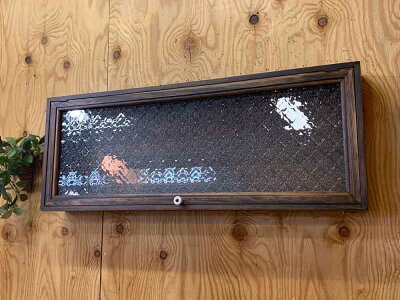 ウォールラックフローラガラス扉ダークブラウン80×10×30.5cm棚なし木製ひのきハンドメイドオーダーメイド