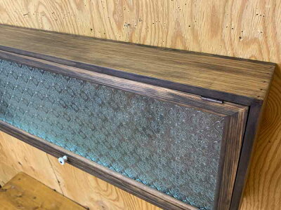 ウォールラックフローラガラス扉ダークブラウン80×10×30.5cm棚なし木製ひのきハンドメイドオーダーメイド