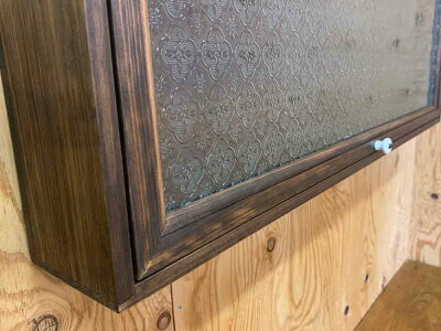 ウォールラックフローラガラス扉ダークブラウン80×10×30.5cm棚なし木製ひのきハンドメイドオーダーメイド