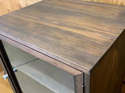 コレクションケース透明ガラス扉二段棚40×35×50cmダークブラウン置き型木製ひのきハンドメイドオーダーメイド