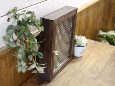 キーボックスチェッカーガラスダークブラウン28×7×35cm角型パンプキンノブニッチ用木製ひのきハンドメイドオーダーメイド