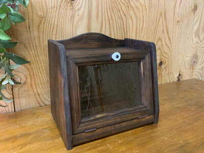 ブレッドケース透明ガラスダークブラウン25×17×23cmミニミニサイズ木製ひのきハンドメイドオーダーメイド
