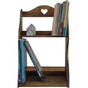 ブックスタンド ハート アンティークブラウン w33d22h50cm 二段本棚 木製 ひのき ハンドメイド オーダーメイド