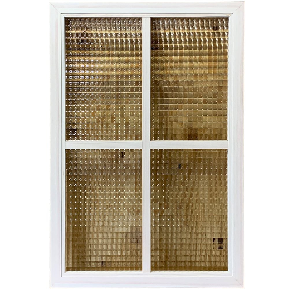 室内窓 チェッカーガラス 両面十字桟 ホワイトステイン 70×2.5×50cm 木製 ひのき ハンドメイド オーダーメイド | エンジェルズ　ダスト