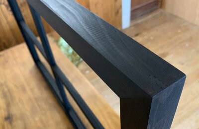 室内窓ブラックオイルステインw78d3.5h50cm透明ガラス両面桟入り木製ひのきハンドメイド受注製作