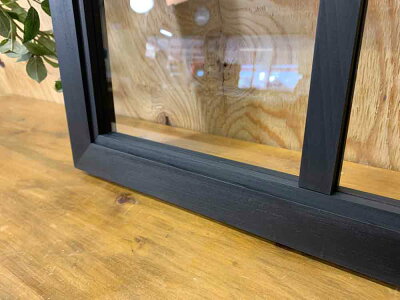 FIX窓・室内窓両面桟入り透明ガラス50x3.5x50cmブラックステイン木製ひのきハンドメイドオーダーメイド