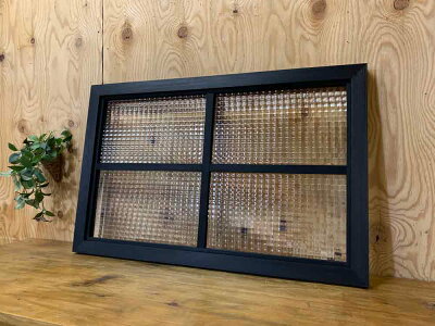 室内窓ブラックステイン78×3.5×50cmチェッカーガラス両面桟入り木製ひのきハンドメイドオーダーメイド