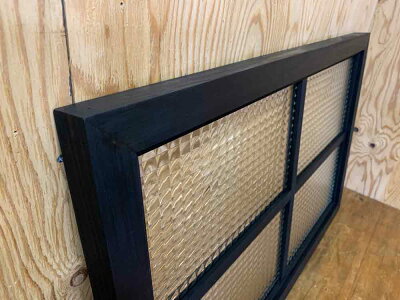 室内窓ブラックステイン78×3.5×50cmチェッカーガラス両面桟入り木製ひのきハンドメイドオーダーメイド