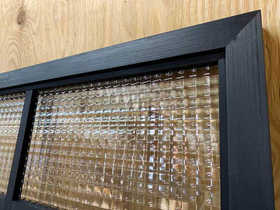 室内窓ブラックステイン78×3.5×50cmチェッカーガラス両面桟入り木製ひのきハンドメイドオーダーメイド