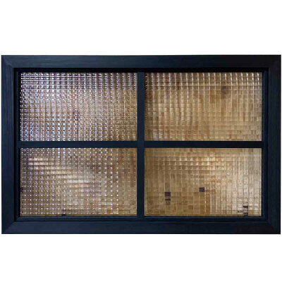 室内窓ブラックステイン78×3.5×50cmチェッカーガラス両面桟入り木製ひのきハンドメイドオーダーメイド