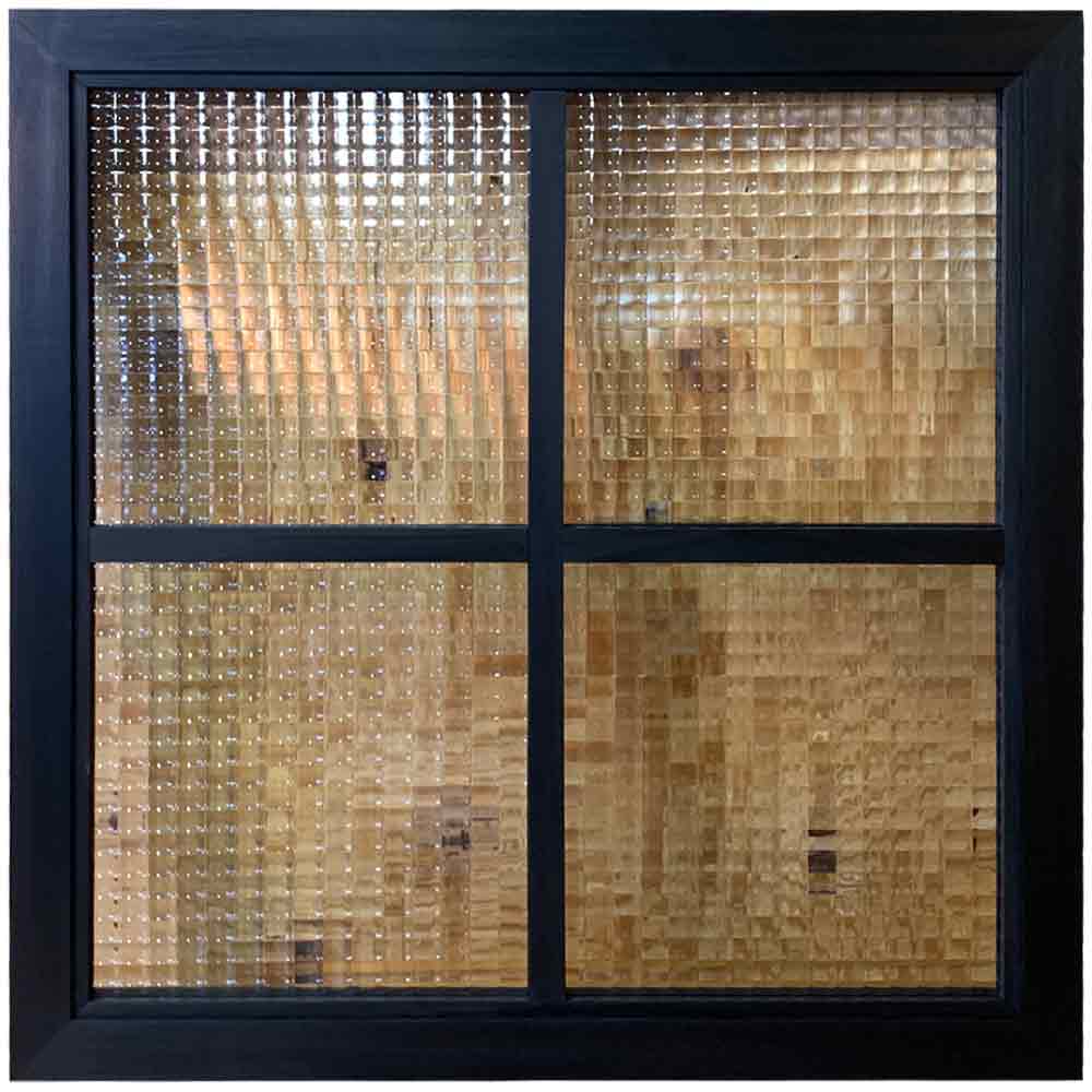 FIX窓・室内窓 ブラックステイン 60x2.5x60cm 両面桟入り チェッカーガラス 木製 ひのき ハンドメイド  オーダーメイド
