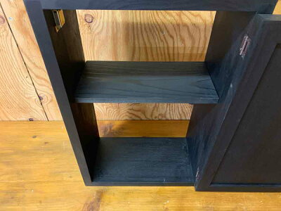 キャビネット木製扉ブラックステイン29×14×45cm背板なし選べる取っ手木製ひのきハンドメイドオーダーメイド