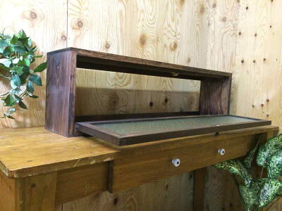 早め発送1438620訳アリ横型キャビネットダークブラウン90×18×26cmフローラガラス上置き収納納真鍮つまみ木製ひのきハンドメイド