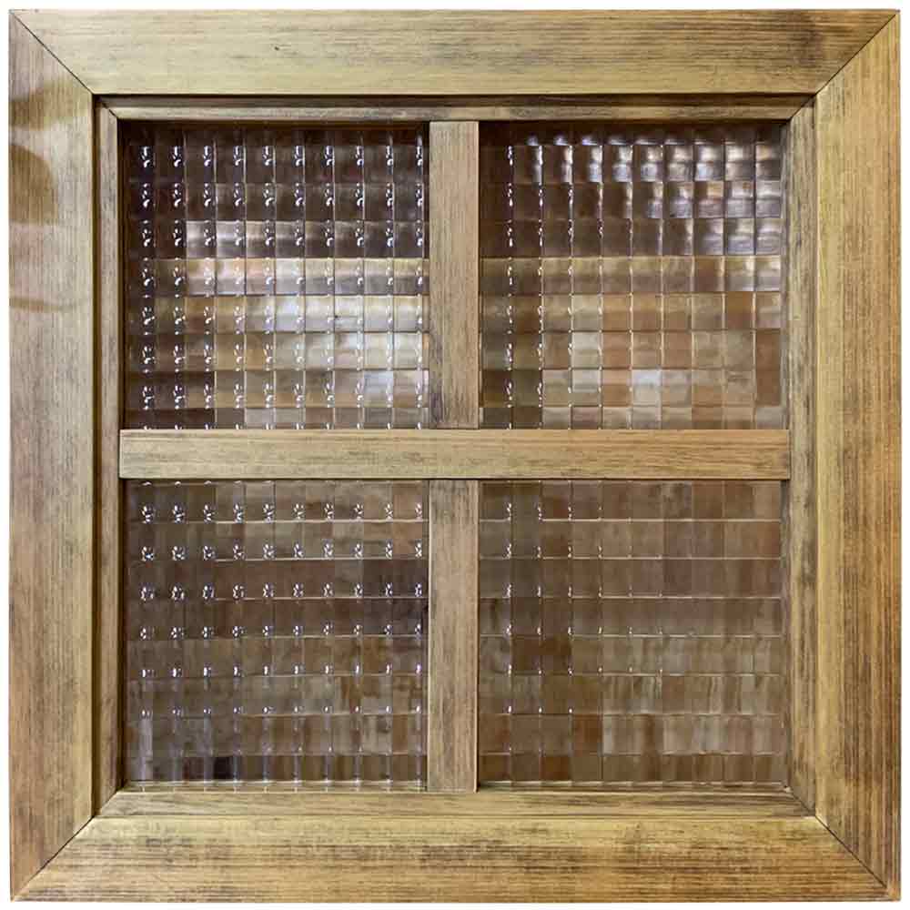 21780円 珍しい ガラスフレーム FIX窓 チェッカーガラス アンティークホワイト 67×2×50cm 片面桟入り 木製 ひのき ハンドメイド 受注製作