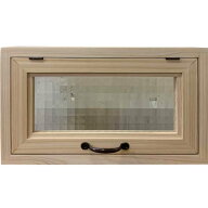 突き出し窓 チェッカーガラス 無塗装白木 40×10×23cm 扉の厚み3cm フラップアップ式 ブロンズ取っ手 木…