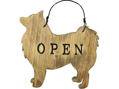 OPEN&CLOSEプレートスピッツアンティークブラウンひのき木製ハンドメイドオーダーメイド
