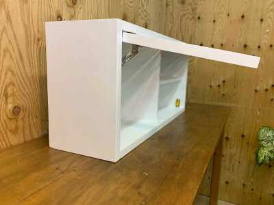 キャビネット横型65×19×30cmマットホワイトフラップアップト型棚付き透明ガラス真鍮つまみ背板あり木製ひのきハンドメイドオーダーメイド