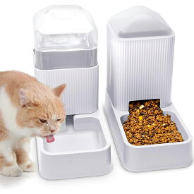 自動給餌 自動器給水器 ペット給餌器 二つセット 猫犬用 重力式 電源いらない 給餌器 お留守番 自動ご飯 不透明 犬猫兼用 ペットフィーダー 犬猫お留守番対策 水洗い可能 【最大7日連続自動給餌】送料無料