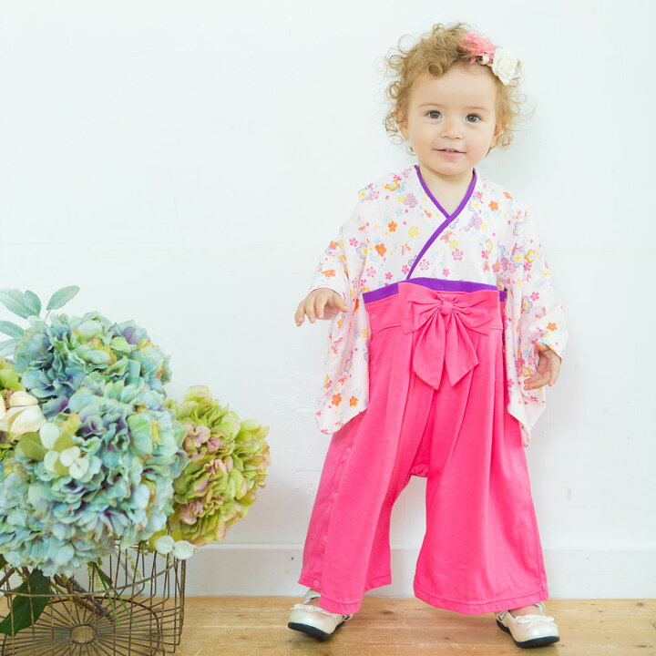 楽天市場 ベビー服 袴ロンパース オール カバーオール 女の子 ベビー 服 赤ちゃん 和装 ひな祭り ロンパース 長袖 前開き 60cm 70cm 80cm 90cm 出産祝い ギフト プレゼント 花柄 桜 さくら サクラ 一体型 ロンパース 桜柄 天使のドレス屋さん