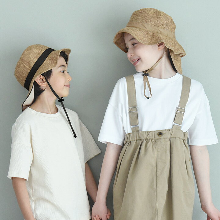 キッズ 帽子 男の子 女の子 ひも付き 夏 子ども ハット UVカット 熱中症対策/キッズ ジュート風帽子 保冷剤ポケット&日よけタレ付き/kukka ja puu クッカヤプー【ネコポス送料無料】 - メイン画像 18