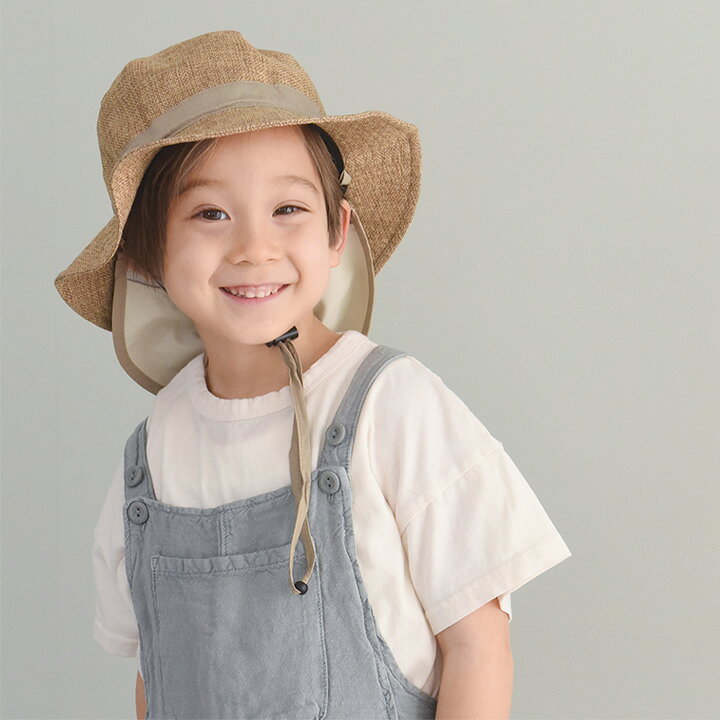キッズ 帽子 男の子 女の子 ひも付き 夏 子ども ハット UVカット 熱中症対策/キッズ ジュート風帽子 保冷剤ポケット&日よけタレ付き/kukka ja puu クッカヤプー【ネコポス送料無料】 - メイン画像 20