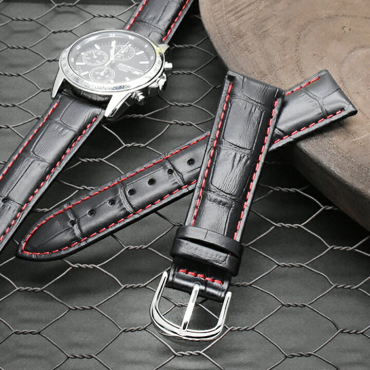 楽天市場】当店限定5つく日クーポン 腕時計替えベルト 黒x赤ステッチ  