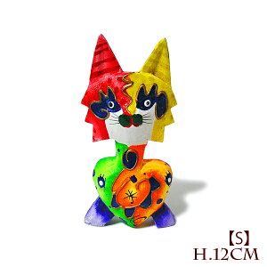 木製 バリ ネコ カラフル 12cm Sサイズ 単品 木彫り インテリア 猫 置物 オブジェ アジアン バリ タイ 雑貨 エスニック アンティーク