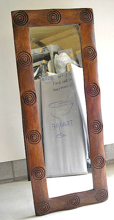 楽天市場】木彫りのミラー姿見 鏡 手彫りクルクルスタンド付き[H 