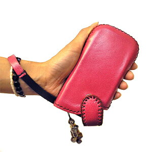 ハンドメイド・本革スマートフォンケース・スマホケース キャリーケースピンク【iPhone 5対応】【エスニック タイ アジアン タイ雑貨】【楽ギフ_包装】