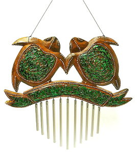 ドアチャイム 風鈴 ウィンドーチャイム 木製 亀 グリーン スチールパイプ 音色 楽器 インテリア アジアン バリ タイ カメ 雑貨