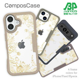 コンポスケース ＆ 着せ替え デザインシート セット Google Pixel9a Pixel9 Pro XL Pixel8a Pixel8 Pro Xperia 10 V ケース 背面 生分解性 4色 オレンジプランツ