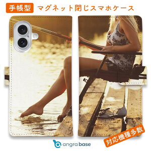 スマホケース 手帳型 カード収納 マグネット iPhone17 Pro Max iPhone Air iPhone16e iPhone16 Pro Max 16 Plus 15 Pro Max Xperia 10 VII Galaxy AQUOS ARROWS Pixel10 XL 釣り 魚 ルアー 送料無料 夕暮の釣りガール