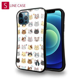 S-LINE ケース iPhoneSE(第三世代) iPhone13 mini iPhone13 Pro Max iPhone12 Pro iPhone11 Pro iPhoneXs iPhoneXR Xperia 5 III Xperia 10 III Pixel 5a AQUOS sense6 かわいい ネコ 猫 用品 雑貨 いろいろな表情の猫
