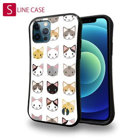 S-LINE ケース iPhoneSE(第三世代) iPhone13 mini iPhone13 Pro Max iPhone12 Pro iPhone11 Pro iPhoneXs iPhoneXR Xperia 5 III Xperia 10 III Pixel 5a AQUOS sense6 かわいい ネコ 猫 用品 雑貨 猫の顔のシームレス