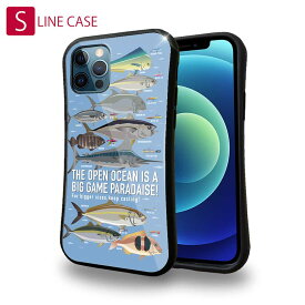S-LINE ケース iPhoneSE(第三世代) iPhone13 mini iPhone13 Pro Max iPhone12 Pro iPhone11 Pro iPhoneXs iPhoneXR Xperia 5 III Xperia 10 III Pixel 5a AQUOS sense6 釣り 魚 ルアー FISH MAN BIG GAME PARADAISE! ブルー