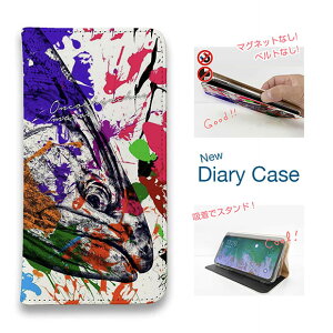 スマホケース 手帳型 ベルトなし マグネットなし iPhone17 Pro Max iPhone Air iPhone16e Pro Max 16 Plus 15 Pro Max 14 Plus Xperia 10 VII Galaxy AQUOS Pixel10 Pro XL 釣り 魚 ルアー サクラマス ペンキペイント