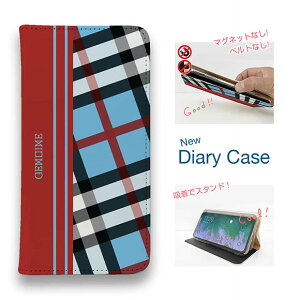 スマホケース 手帳型 ベルトなし マグネットなし iPhone17 Pro Max iPhone Air iPhone16e Pro Max 16 Plus 15 Pro Max 14 Plus Xperia 10 VII Galaxy AQUOS Pixel10 Pro XL Genuine チェック柄 ブルー&レッド