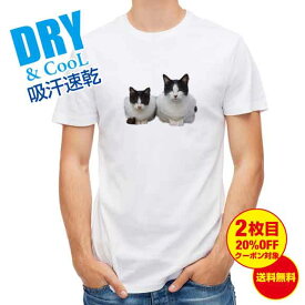 かわいい Tシャツ シロクロ二匹 ネコ 猫 ねこ 雑貨 かわいい T シャツ メンズ 半袖 ロゴ 文字 春 夏 秋 インナー 安い 面白い 大きいサイズ 洗濯 ポリエステル 送料無料