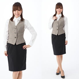 日本製 高品質 事務服 レディース 制服 ユニフォーム オールシーズン 機能性 着易さ抜群 【ベスト】 小さい 5号 7号 9号 サイズ 即日発送 OL 企業 会社 営業 受付 事務服 制服 人気の事務服 企業制服 ベスト単品 女子 事務服 【ゆうパケット360円】 モカ【am2122】(3F1Y)