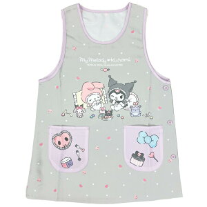 マイメロディ&クロミ キャラクターエプロン 転写脇釦 グレー M〜L 896580 SANRIO サンリオ 大人 レディース