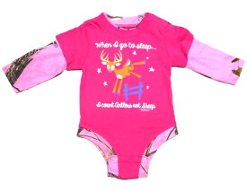 BUCKWEAR-COUNT ANTLERS INFANT GIRLS LS CAMO Romper FEATURING REALTREE AP PINK オフィシャル 長袖ロンパース